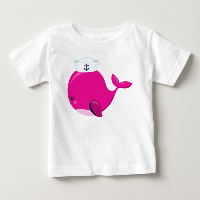 Sailor Whale, Little Whale, Cute Whale, Pink Whale Baby T-Shirt (Front)