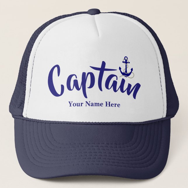 Sailors custom boat name nautical anchor captains trucker hat (Front)