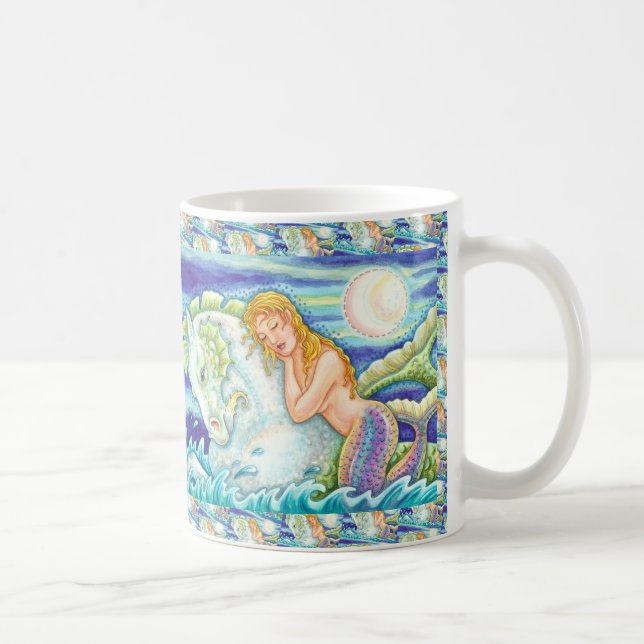 SAILOR'S FANTASY MERMAID RIDING MERHORSE, SEAHORSE COFFEE MUG (Right)