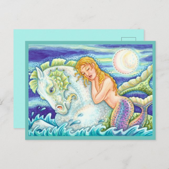 SAILOR'S FANTASY MERMAID RIDING MERHORSE, SEAHORSE POSTCARD (Front/Back)