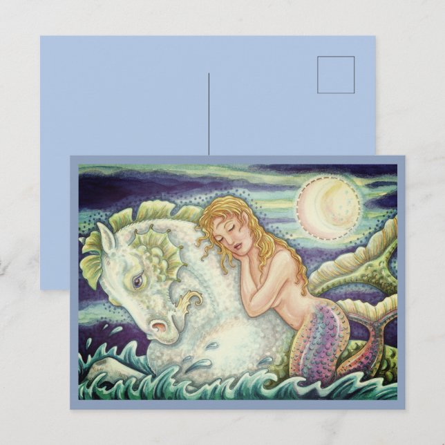 SAILOR'S FANTASY MERMAID RIDING MERHORSE, SEAHORSE POSTCARD (Front/Back)