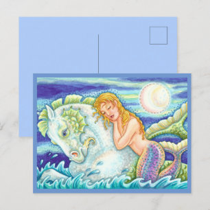 SAILOR'S FANTASY MERMAID RIDING MERHORSE, SEAHORSE POSTCARD