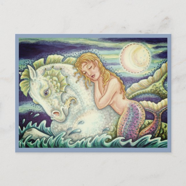 SAILOR'S FANTASY MERMAID RIDING MERHORSE, SEAHORSE POSTCARD (Front)