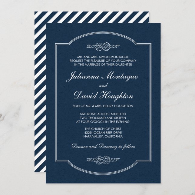 Sailor's Knot Navy Wedding Invitations (Front/Back)