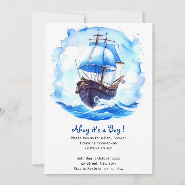Sailor's Paradise: Nautical Baby Boy Shower Invitation (Front)