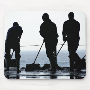 Sailors sweep out the hangar bay mouse pad