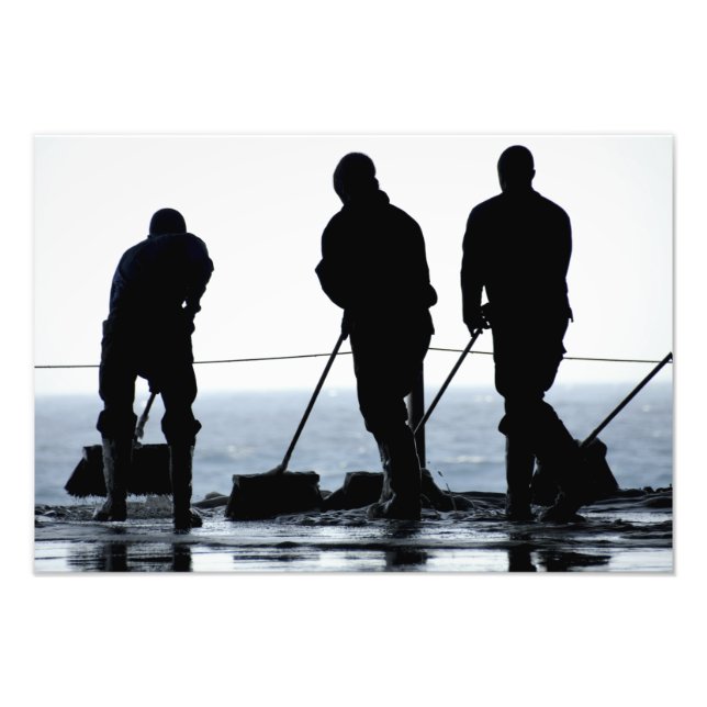 Sailors sweep out the hangar bay photo print (Front)