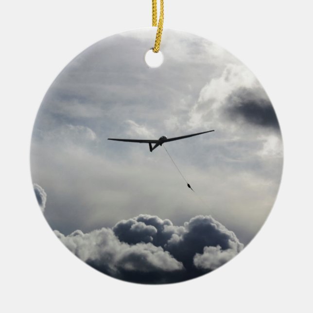 Sailplane Launching Ceramic Ornament (Front)
