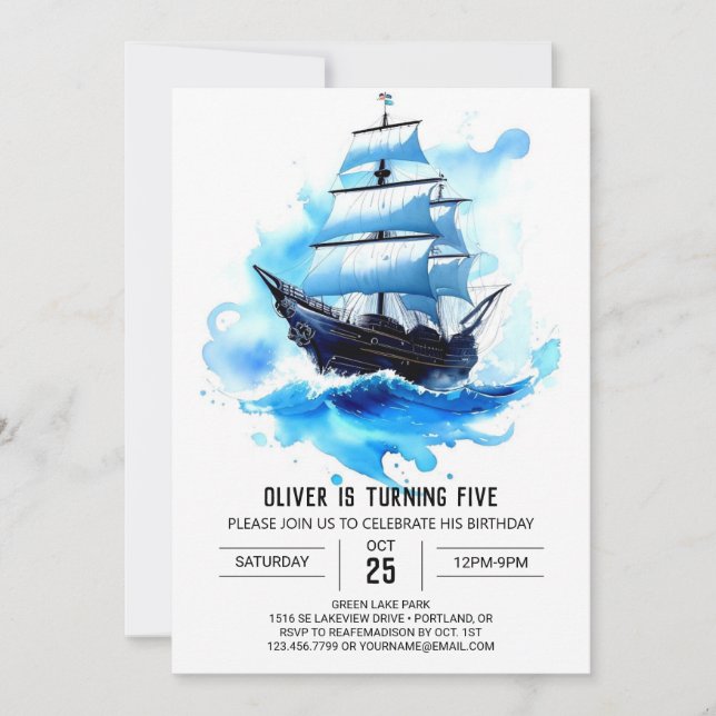 Sails Jolly Roger Happy Pirate Birthday Invitation (Front)