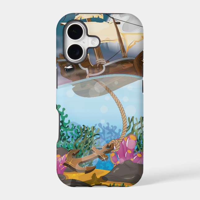 Sails ship dropping anchor (Back)
