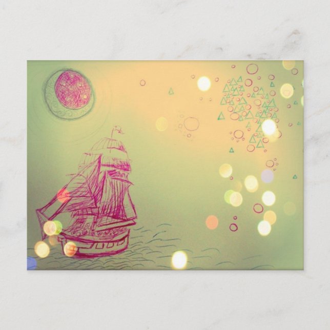 Sailship Under Circular Skies Postcard (Front)