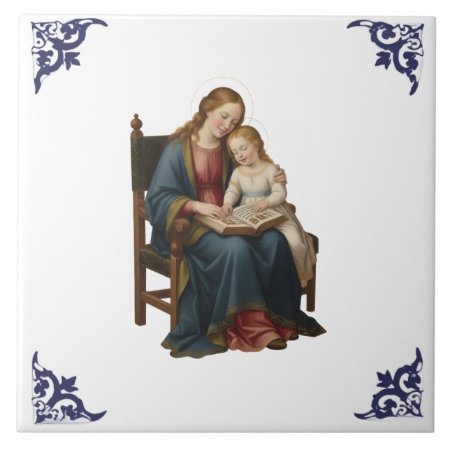Saint Anne Teaching Mary Religious Ceramic Tile (Front)