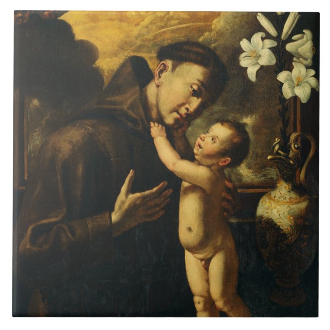 Saint Anthony of Padua with Baby Jesus Ceramic Tile (Front)