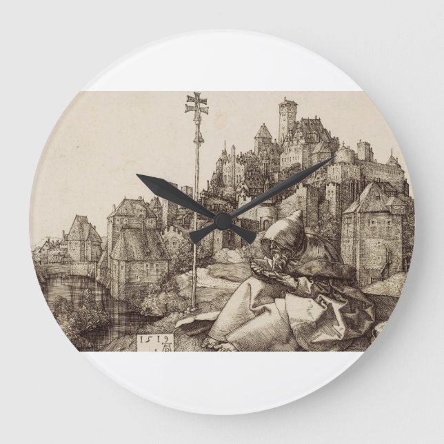 Saint Anthony Reading by Albrecht Durer Large Clock (Front)
