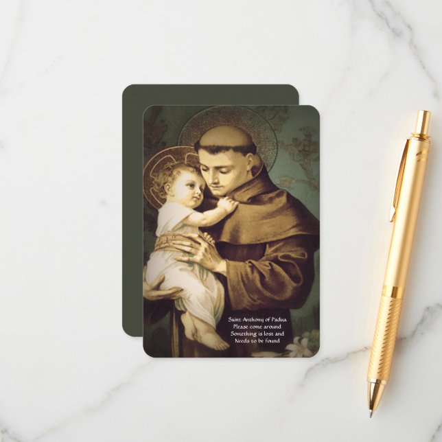Saint Anthony Restoration Prayer of Lost Items Enclosure Card (Front/Back In Situ)