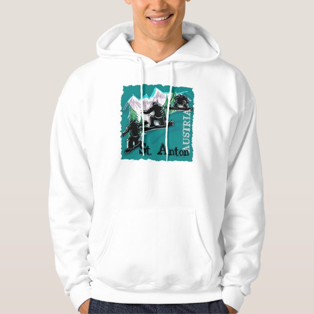 Saint Anton Austria snowboard guys hoodie (Front)