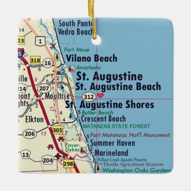 Saint Augustine FL Map Ceramic Ornament (Front)