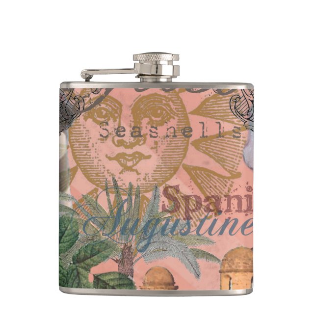 saint augustine florida travel antique art hip flask (Front)