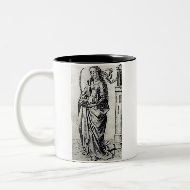 Saint Barbara and her tower Two-Tone Coffee Mug (Left)