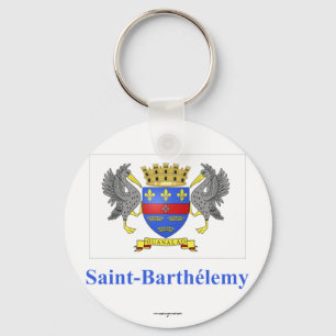 Saint Barthelemy Flag with Name in French Key Ring