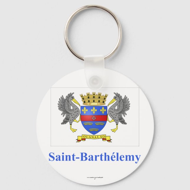 Saint Barthelemy Flag with Name in French Key Ring (Front)