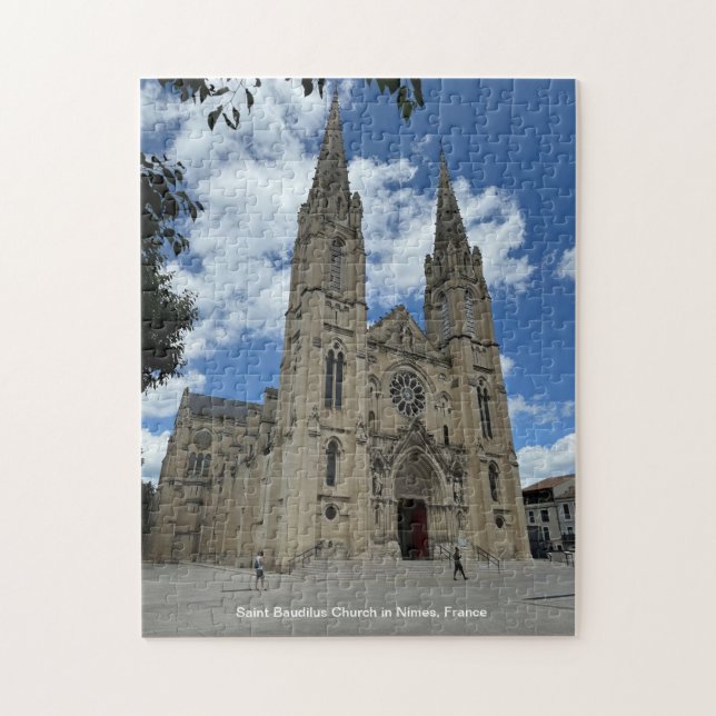Saint Baudilus Church in Nimes, France, on a Jigsaw Puzzle (Vertical)