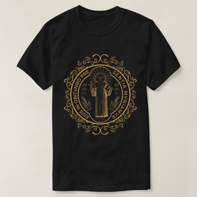 Saint Benedict Medal Christian Premium  T-Shirt (Design Front)