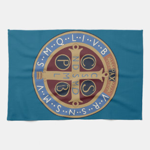 Saint Benedict Medal Tea Towel