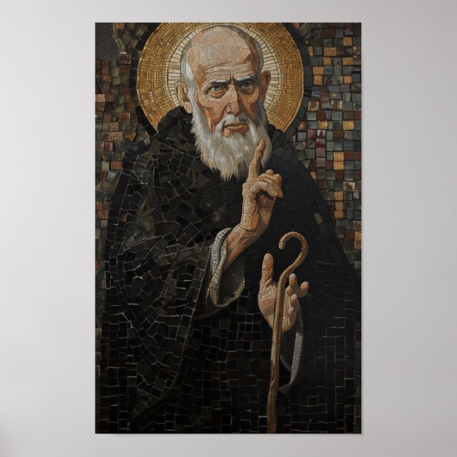 Saint Benedict of Nursia Iconic Art Poster (Front)