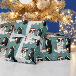 Saint Bernard and Bernese Mountain Dog Christmas Wrapping Paper