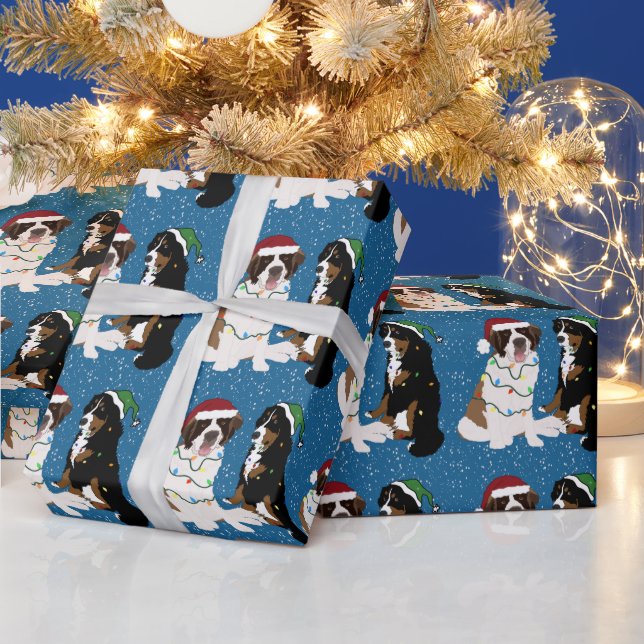 Saint Bernard and Bernese Mountain Dog Christmas Wrapping Paper (Holidays)