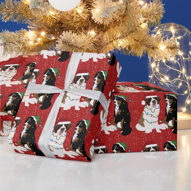 Saint Bernard and Bernese Mountain Dog  Wrapping Paper (Holidays)