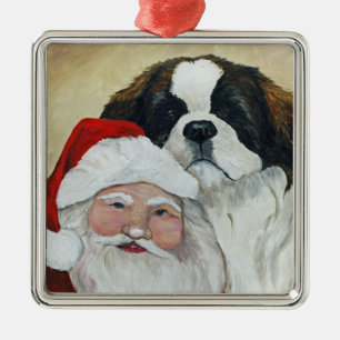 Saint Bernard and Santa Dog Art Ornament