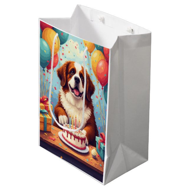 Saint Bernard Birthday Celebration Medium Gift Bag (Front Angled)