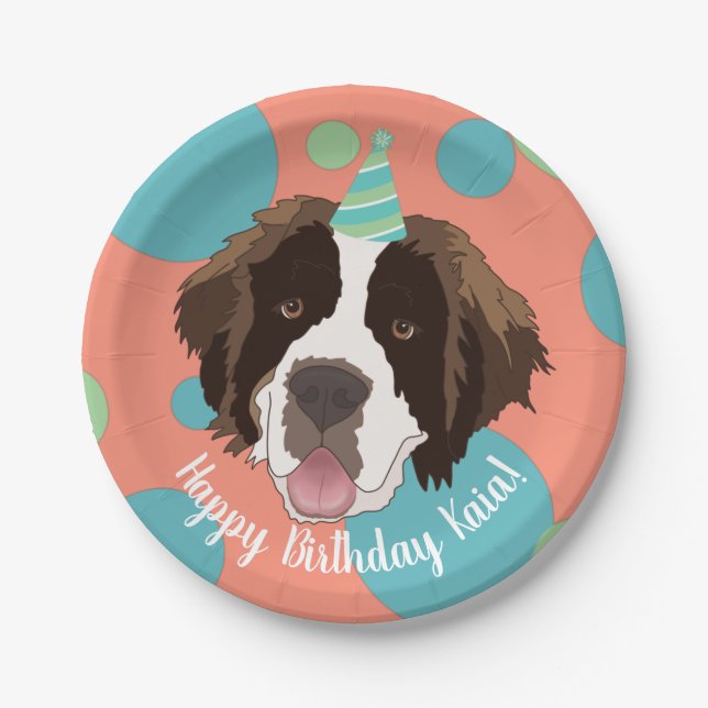 Saint Bernard Birthday  Paper Plate (Front)