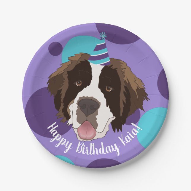 Saint Bernard Birthday  Paper Plate (Front)