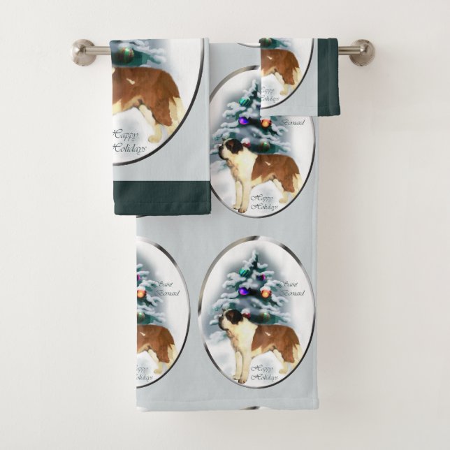 Saint Bernard Christmas Bath Towel Set (Insitu)