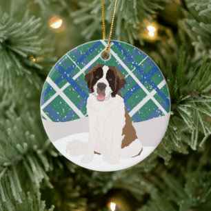 Saint Bernard Christmas Ceramic Ornament