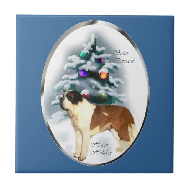Saint Bernard Christmas Ceramic Tile (Front)