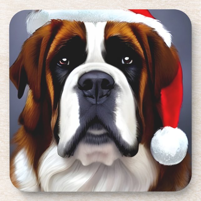 Saint Bernard Christmas Coaster (Front)