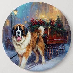 Saint Bernard Christmas Festive Season 6 Cm Round Badge