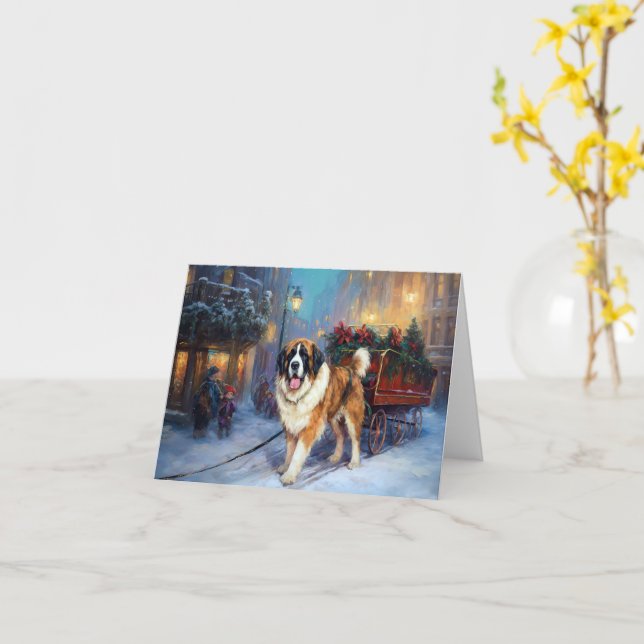 Saint Bernard Christmas Festive Season  Card (Yellow Flower)
