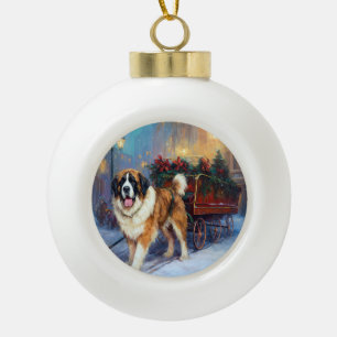 Saint Bernard Christmas Festive Season  Ceramic Ball Christmas Ornament