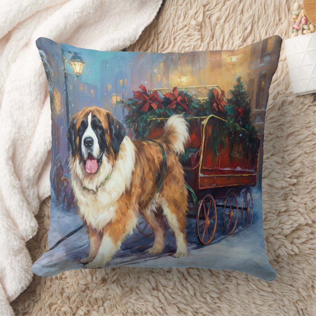 Saint Bernard Christmas Festive Season  Cushion (Blanket)