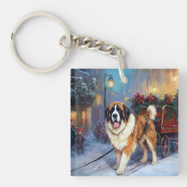 Saint Bernard Christmas Festive Season  Key Ring (Front)