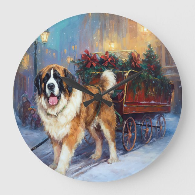 Saint Bernard Christmas Festive Season  Large Clock (Front)
