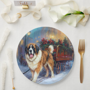Saint Bernard Christmas Festive Season  Paper Plate