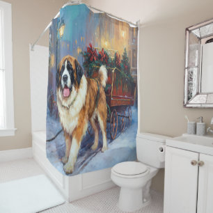 Saint Bernard Christmas Festive Season  Shower Curtain