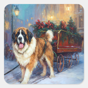 Saint Bernard Christmas Festive Season  Square Sticker