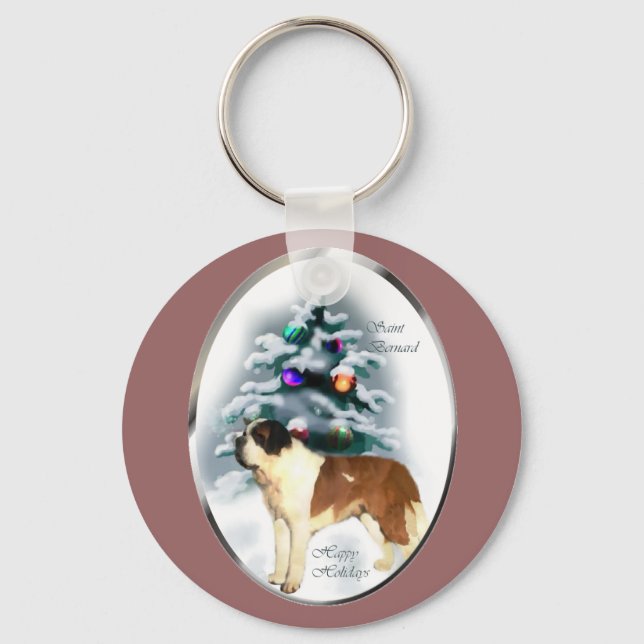Saint Bernard Christmas Gifts Key Ring (Front)
